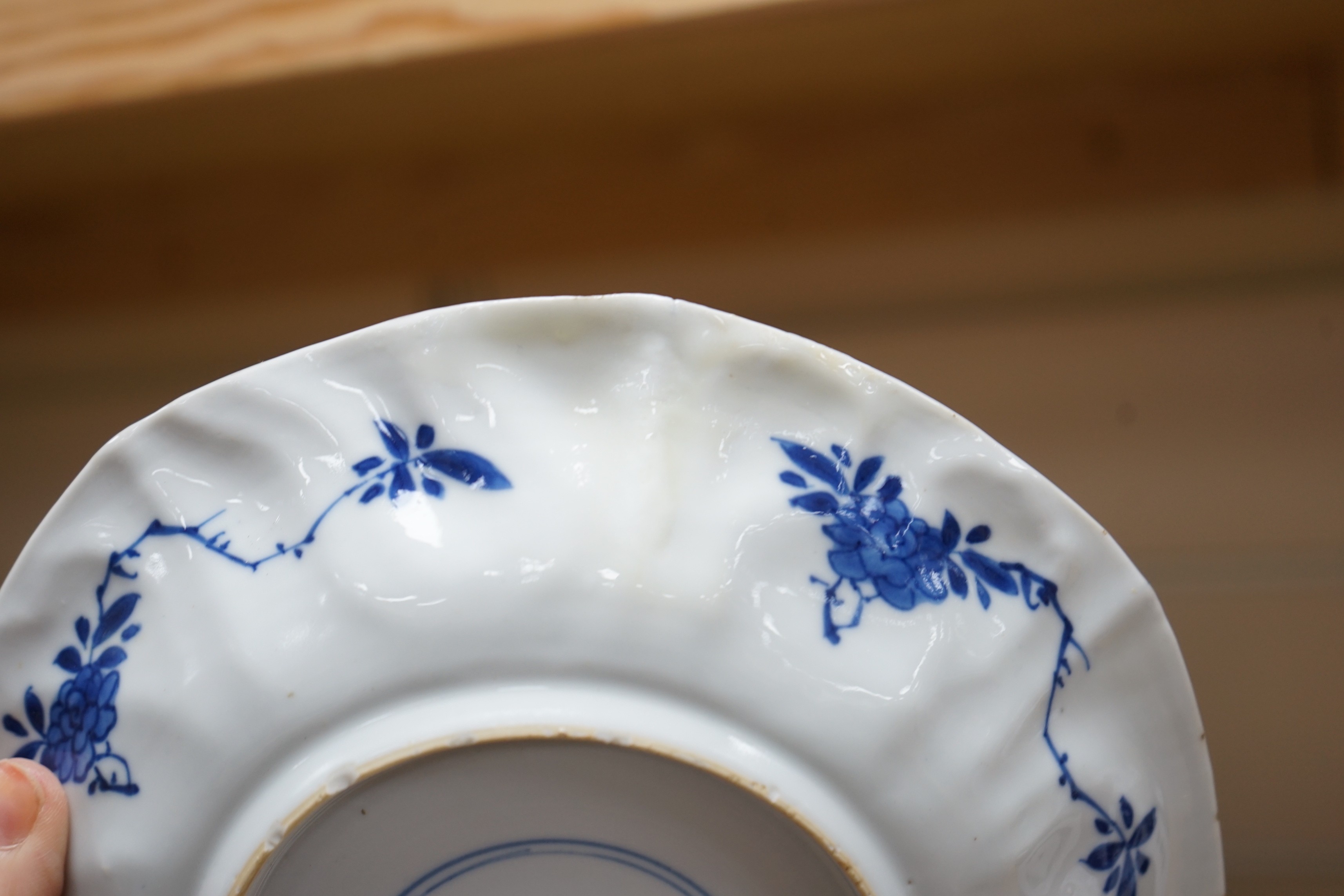 Eight Chinese blue and white octagonal plates, Kangxi period, 20.3 cm wide